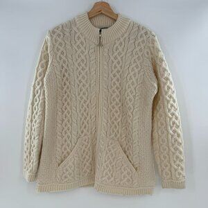 Aran Crafts Plated Crew Neck Cardigan with Celtic Zip Cream Size Medium